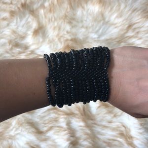 Beautiful Black Beaded Elastic Bracelet